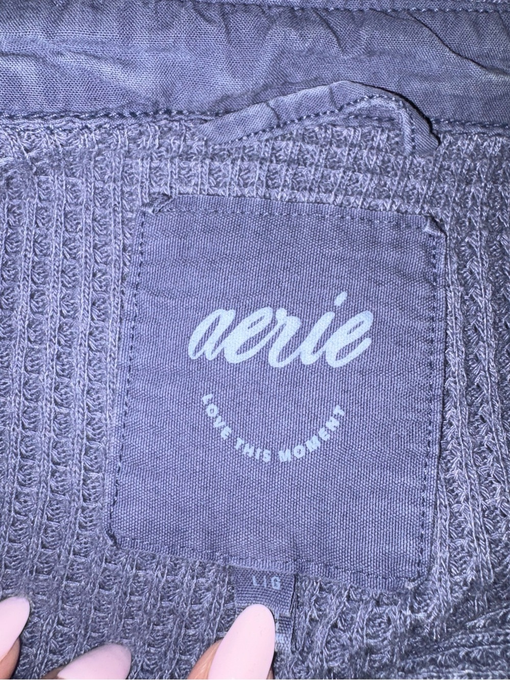 Aerie Waffle Knit Oversized Button-Up Shirt in Dusty Lavender - Picture 5 of 5